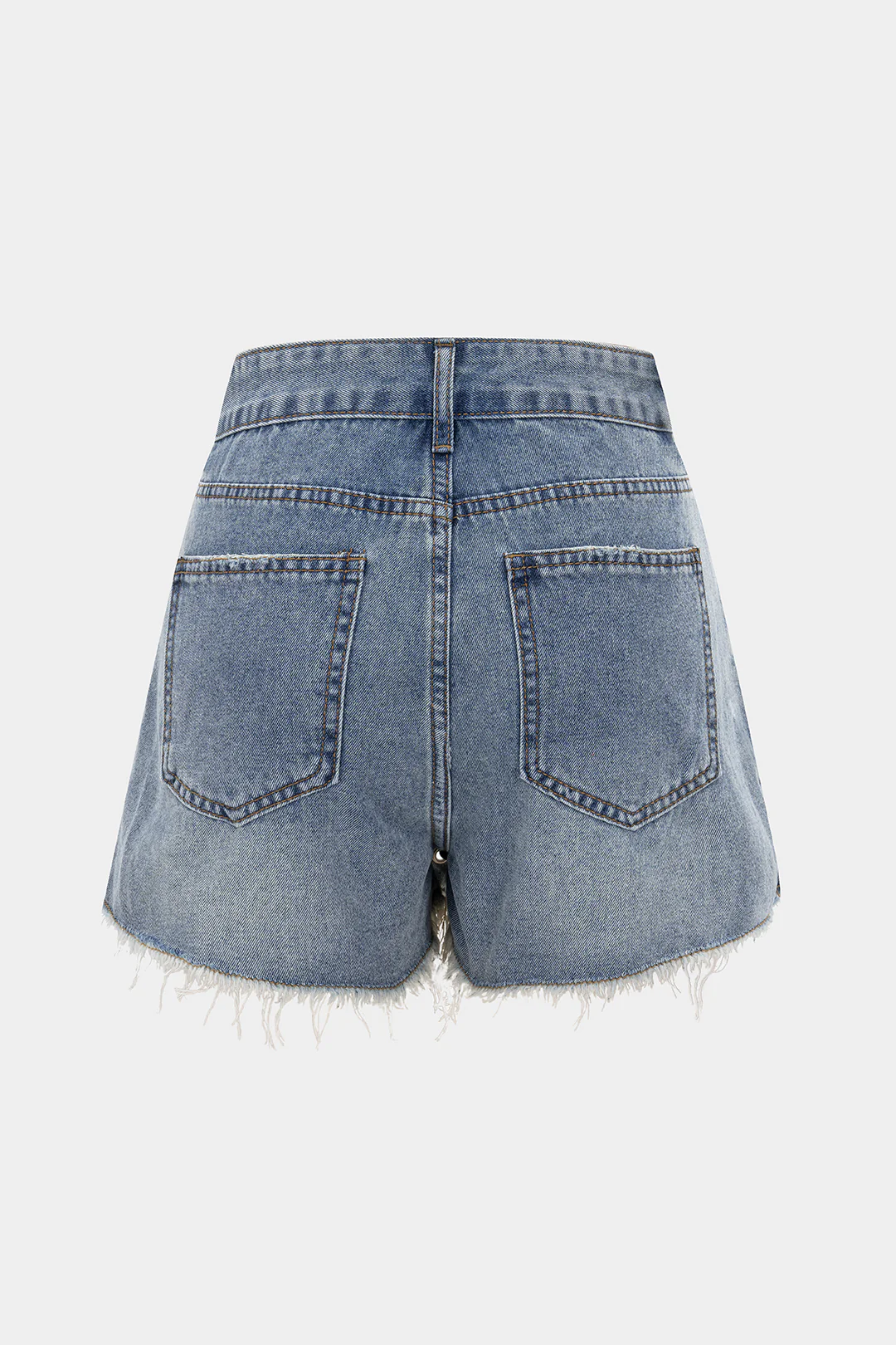 Denim Tie Up Ripped Hem Shorts - Weenar
