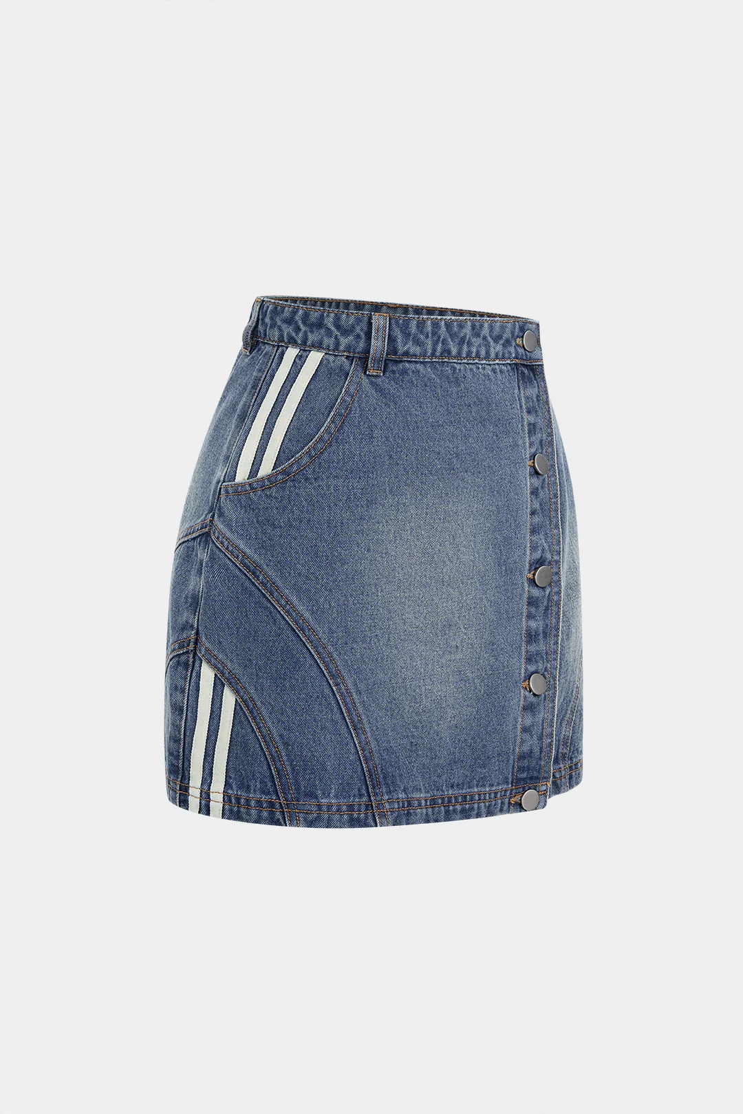 Denim Asymmetrical Seamdetail Button Skirt - Weenar