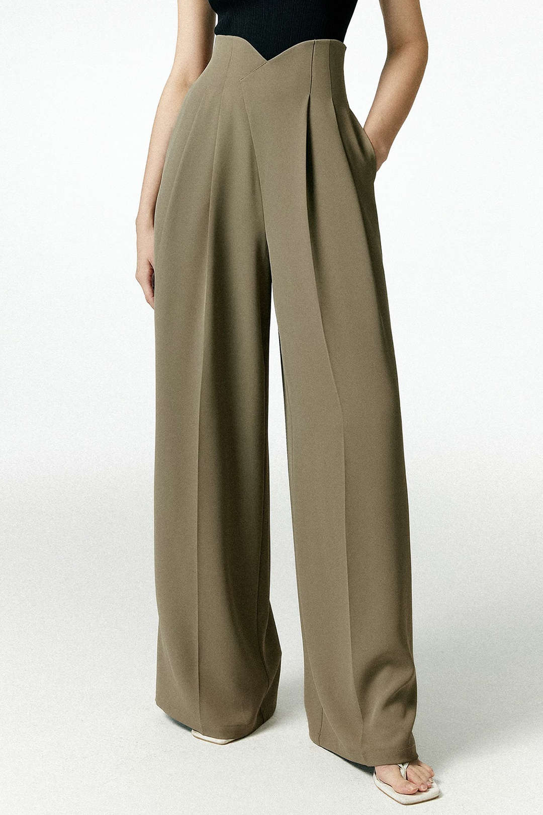 Pleated Asymmetrical Wide Leg Trousers - Weenar