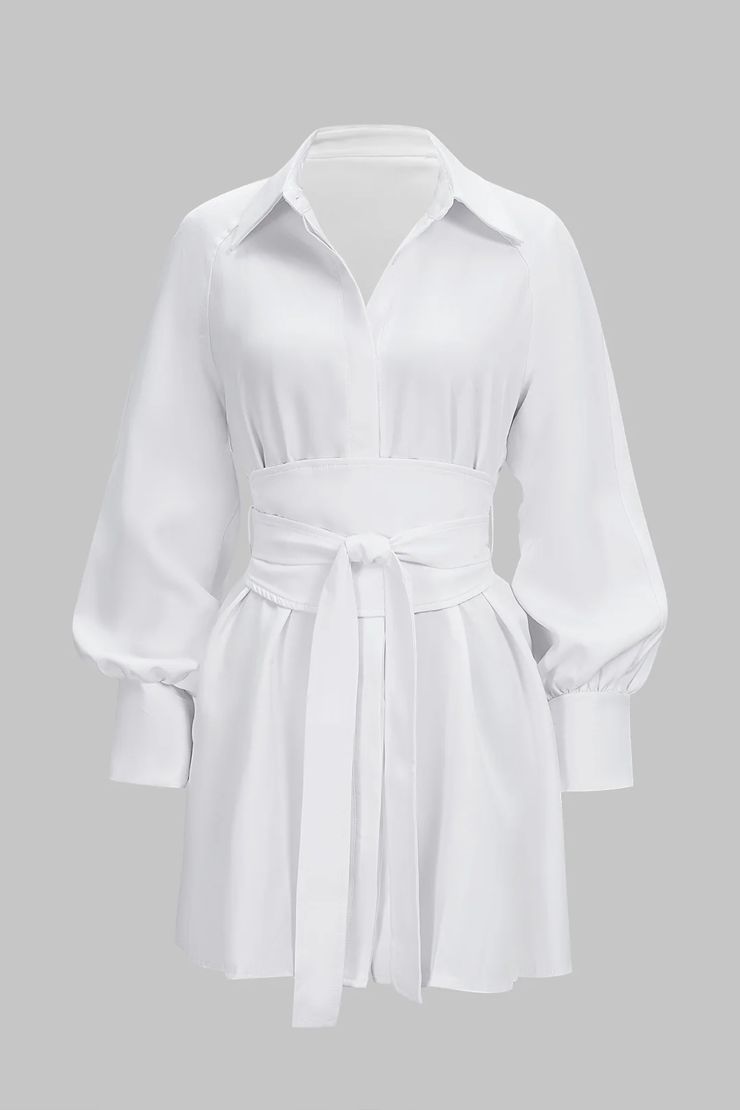 Lapel Tie-Up Long Sleeve Mini Dress - Weenar