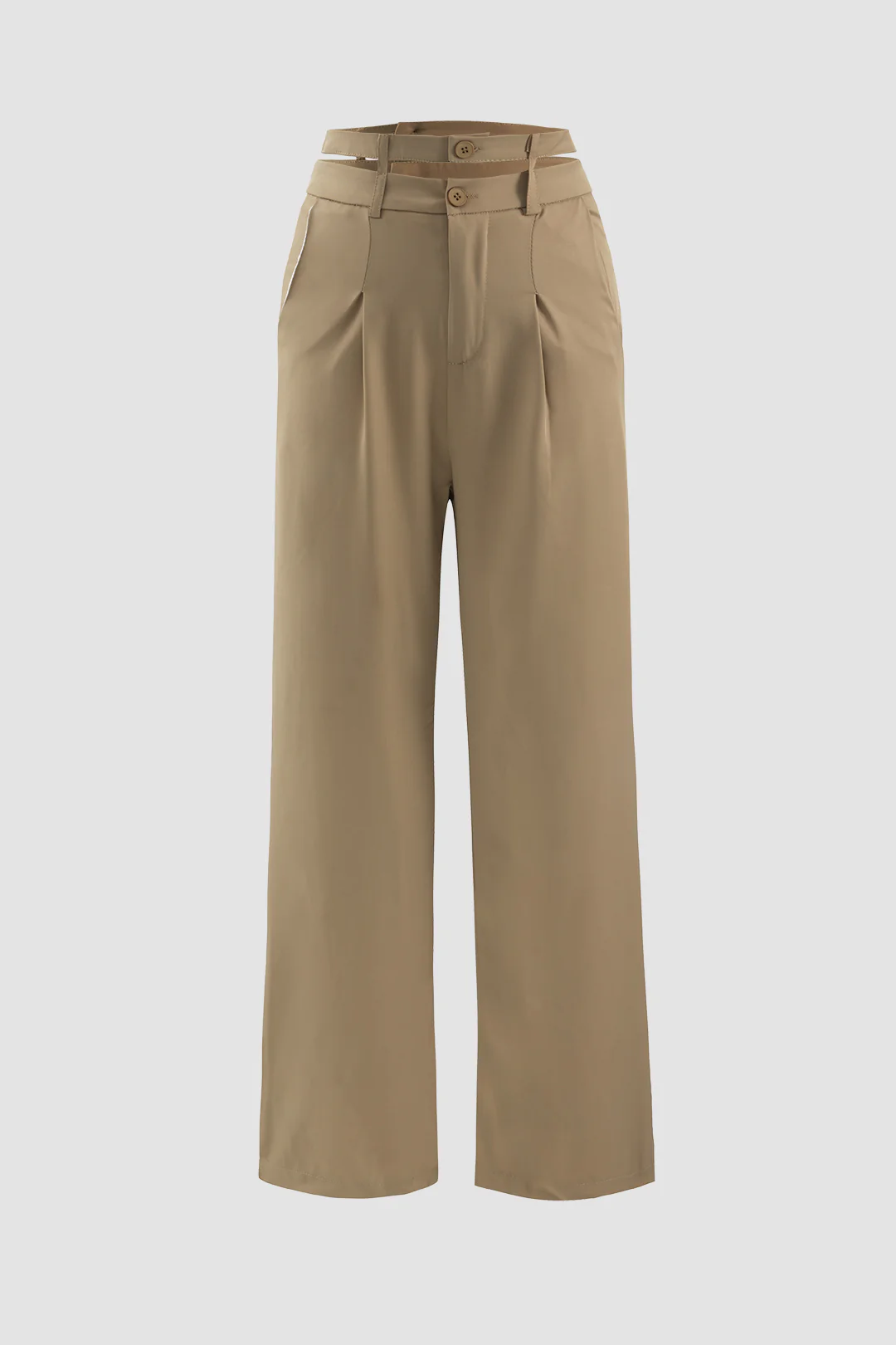 Solid Cut Out Pocket High Waist Straight Pants - Weenar