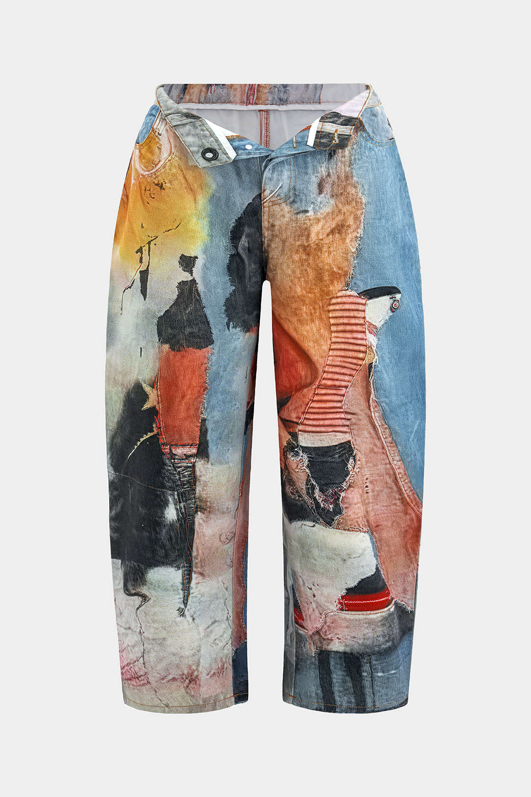 Plus Size Abstract Print High Waist Trousers - Weenar