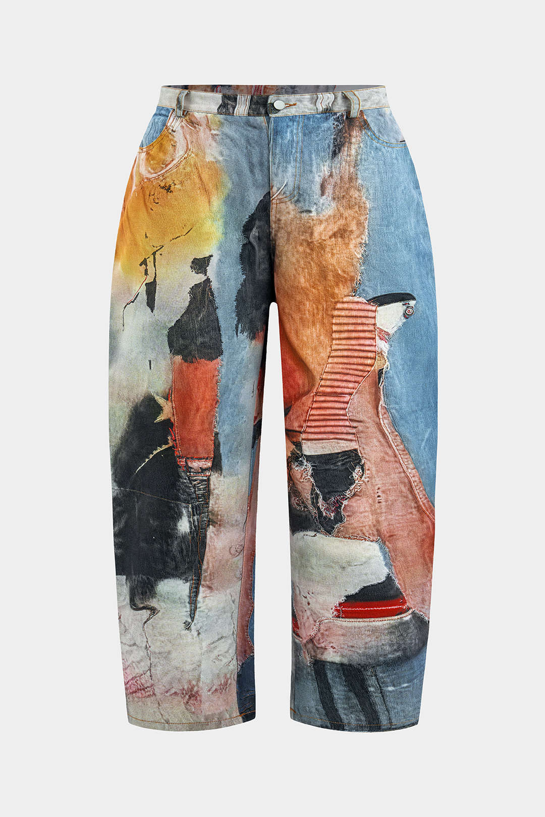 Plus Size Abstract Print High Waist Trousers - Weenar
