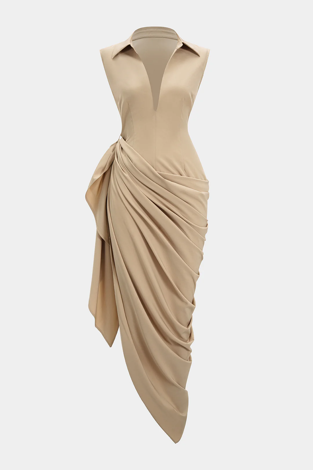Asymmetrical Ruched Strappy Tank Sleeveless Maxi Dress - Weenar