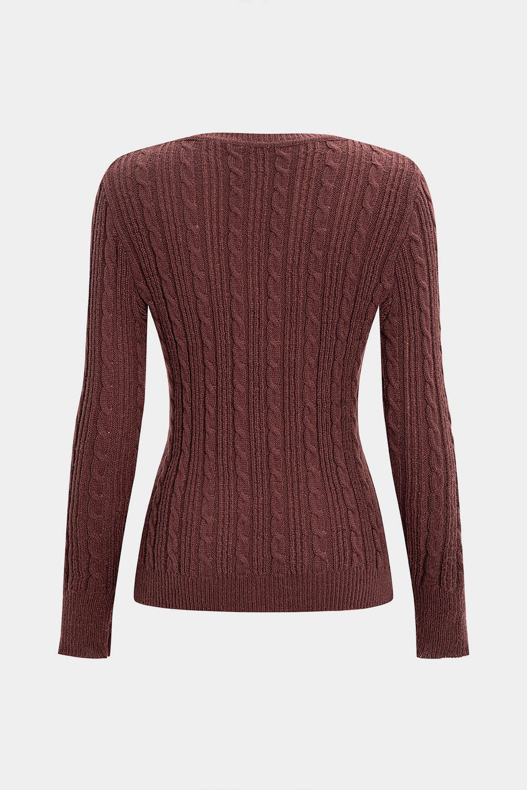 Cable Knit Lace Patchwork V-Neck Long Sleeve Top - Weenar