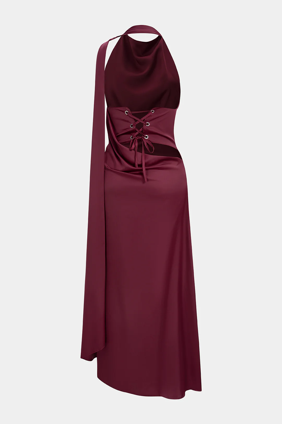Halter Neck Satin Tie-Back Backless Sleeveless Maxi Dress - Weenar
