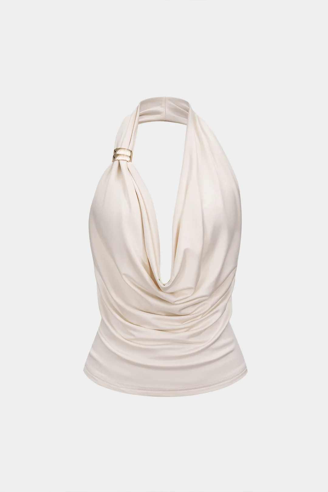 Halter Draped Cowl Neck Metallic Backless Tank Top - Weenar