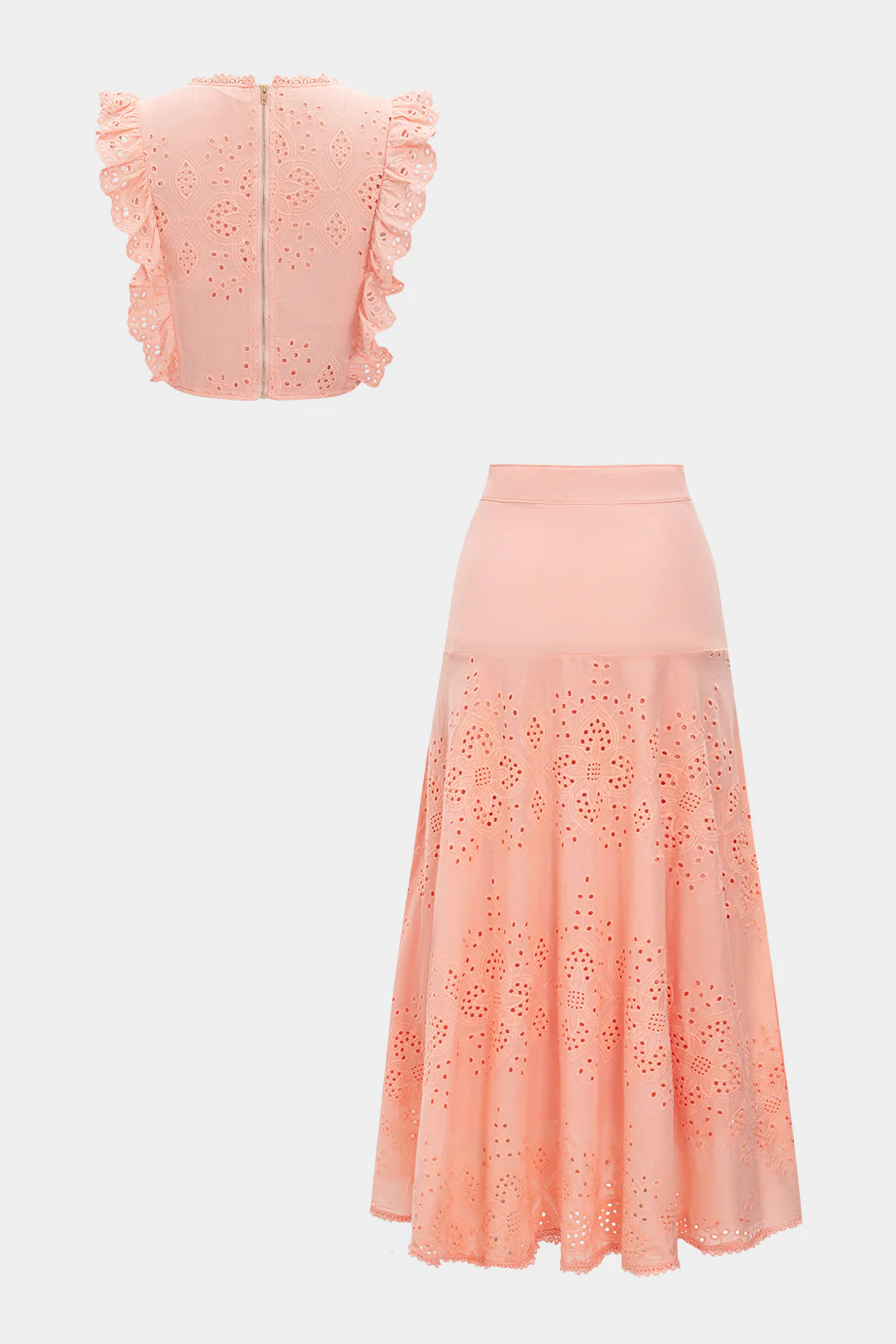 Embroidered Hollowed Out Tank Top And Skirt Set - Weenar