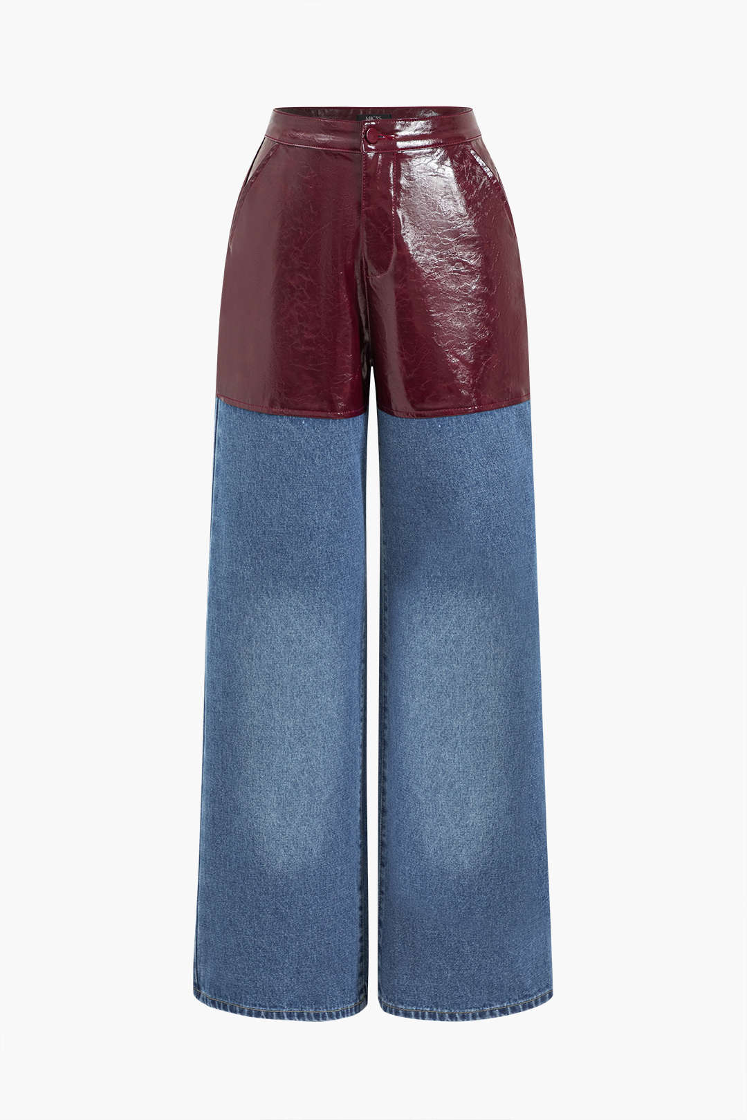 Faux Leather Patchwork Jeans - Weenar
