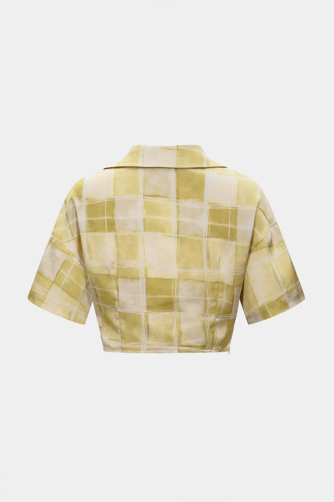 Plaid Print Satin Knotted Short-Sleeve Shirt - Weenar
