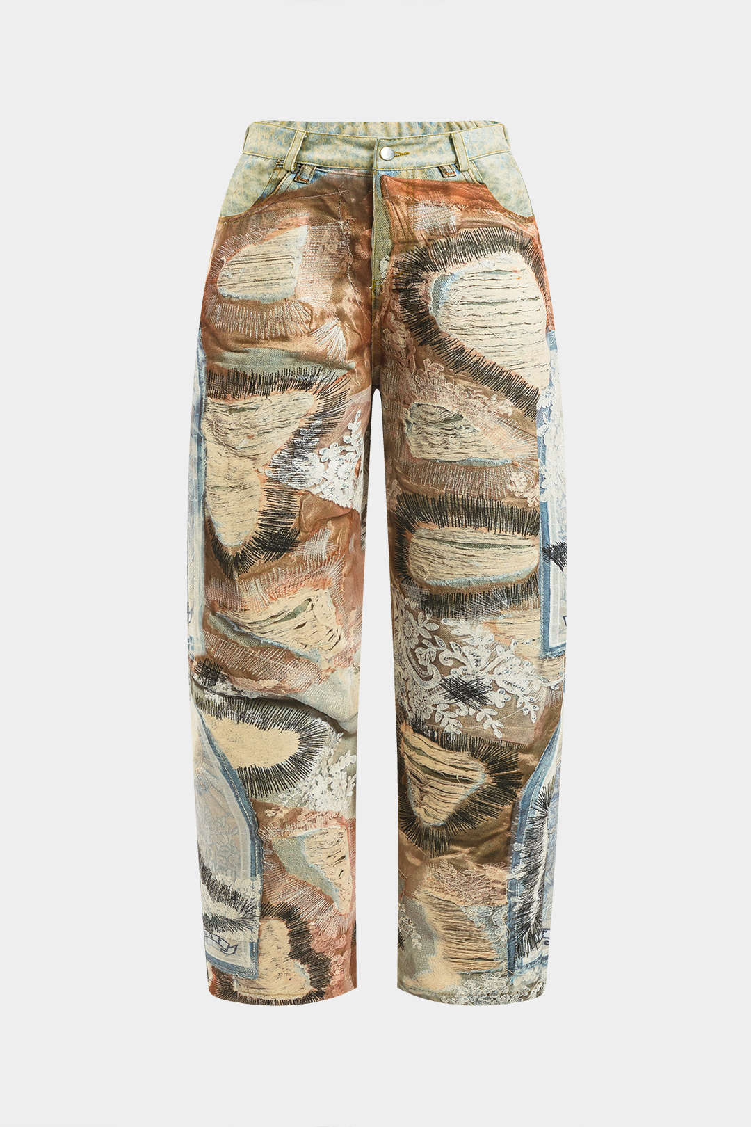 Abstract Print Button Pocket Trousers - Weenar