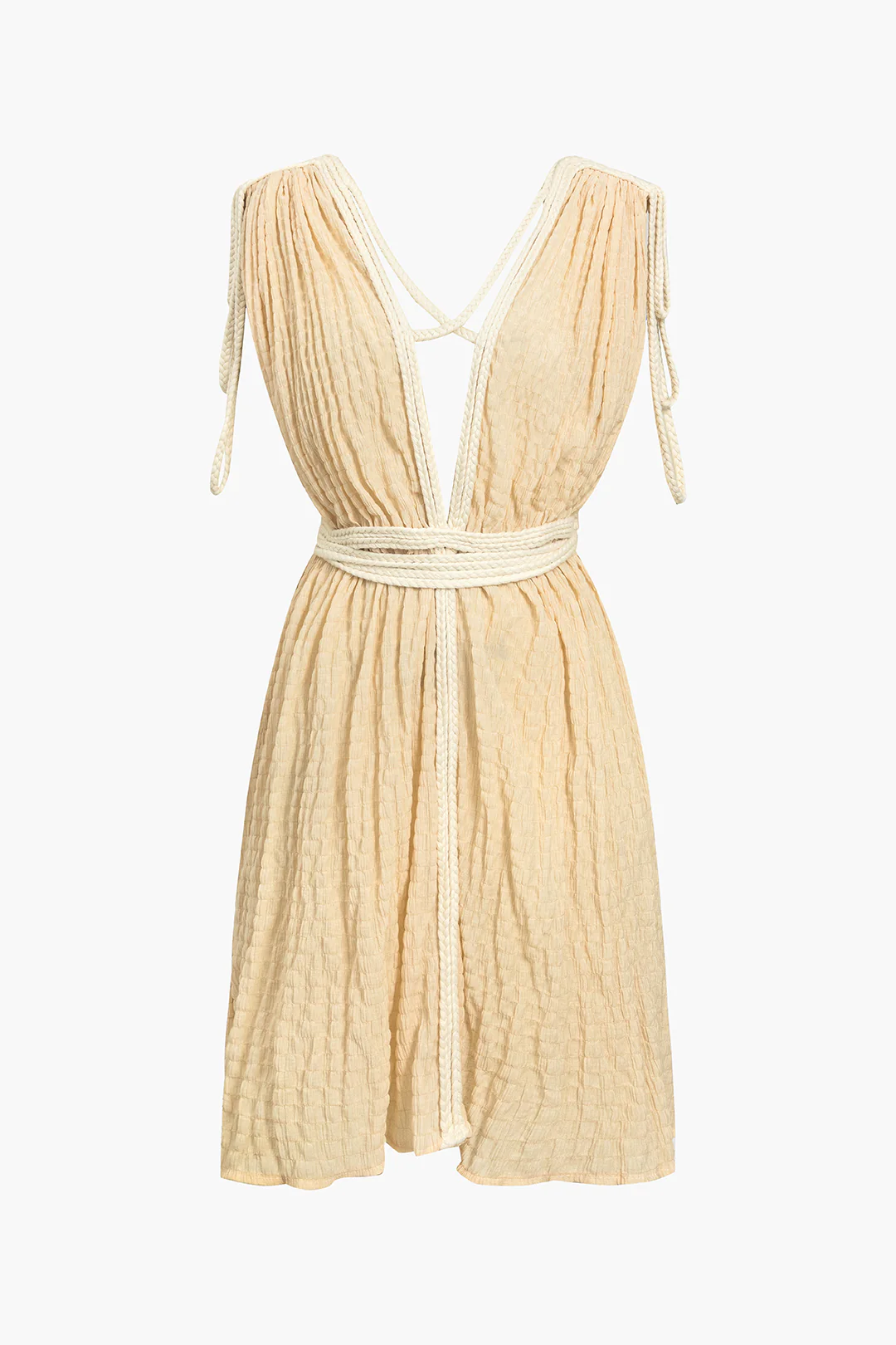 Solid Tie-Up V-Neck Sleeveless Mini Dress - Weenar