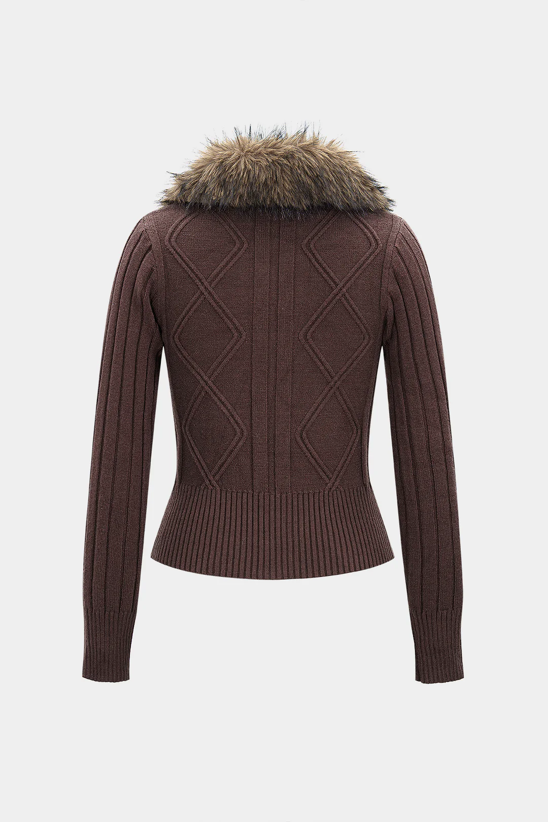 Knit Patchwork Fringe Zipper Cardigan - Weenar