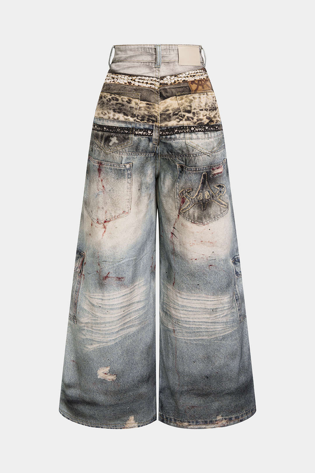 Artistic Denim Print Button Pocket Straight Leg Pants - Weenar