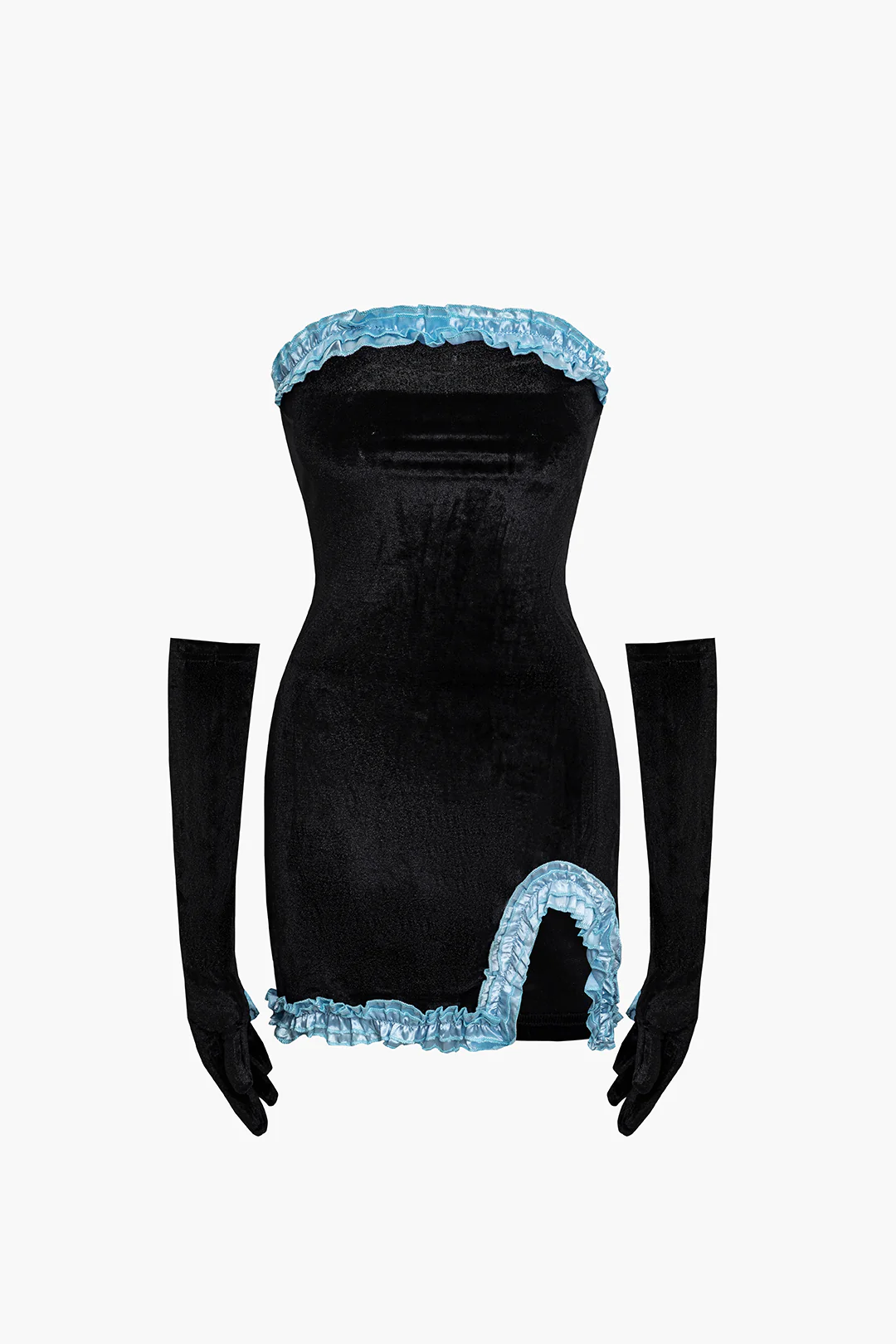 Patchwork Ruffle Long Sleeve Mini Dress With Gloves - Weenar