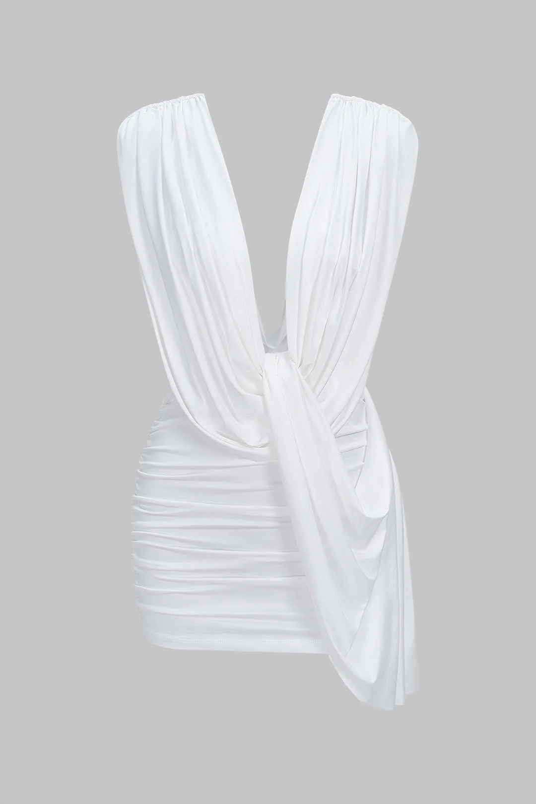 Ruched Draped Cowl Neck Asymmetrical Sleeveless Mini Dress - Weenar