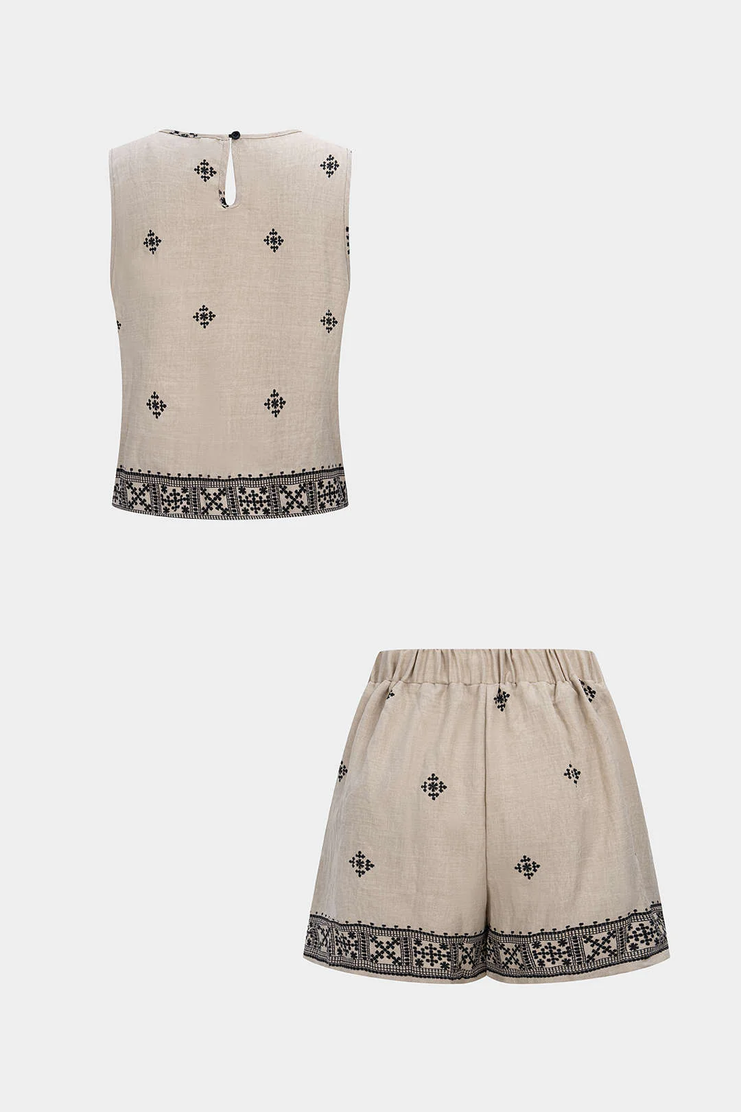 Contrast Print Round Neck Tank Top And High Waist Shorts Set - Weenar