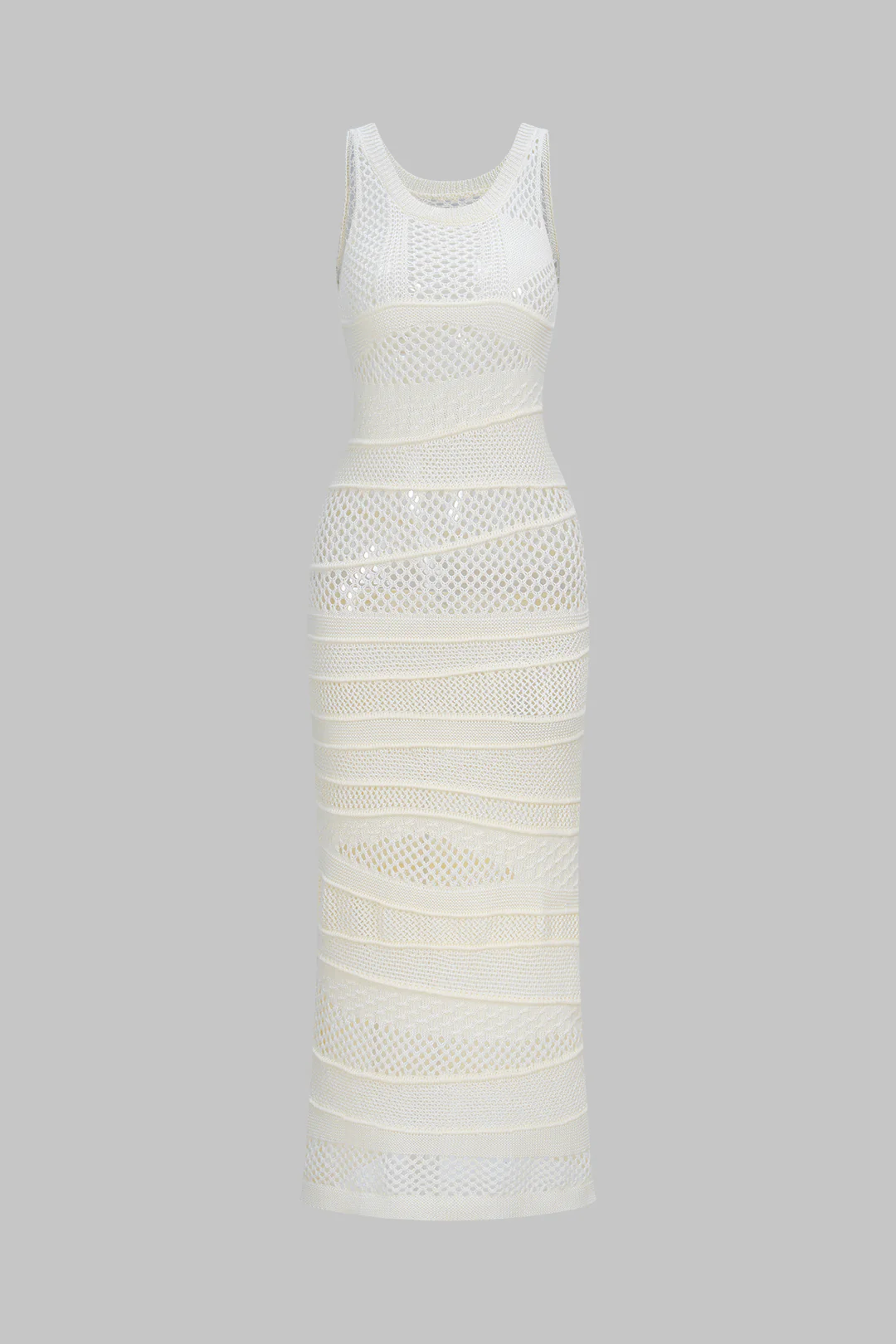 Knit Round Neck Hollow Out Asymmetrical Sleeveless Dress - Weenar