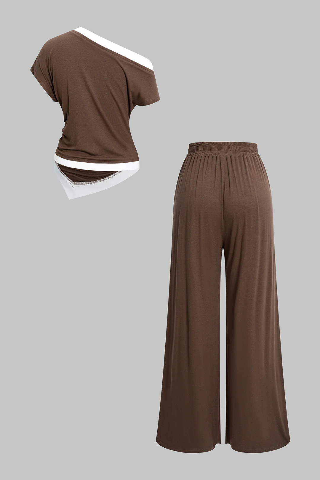 Asymmetrical Ruched Short-Sleeve Top And Shirred Waistband Pants Set - Weenar