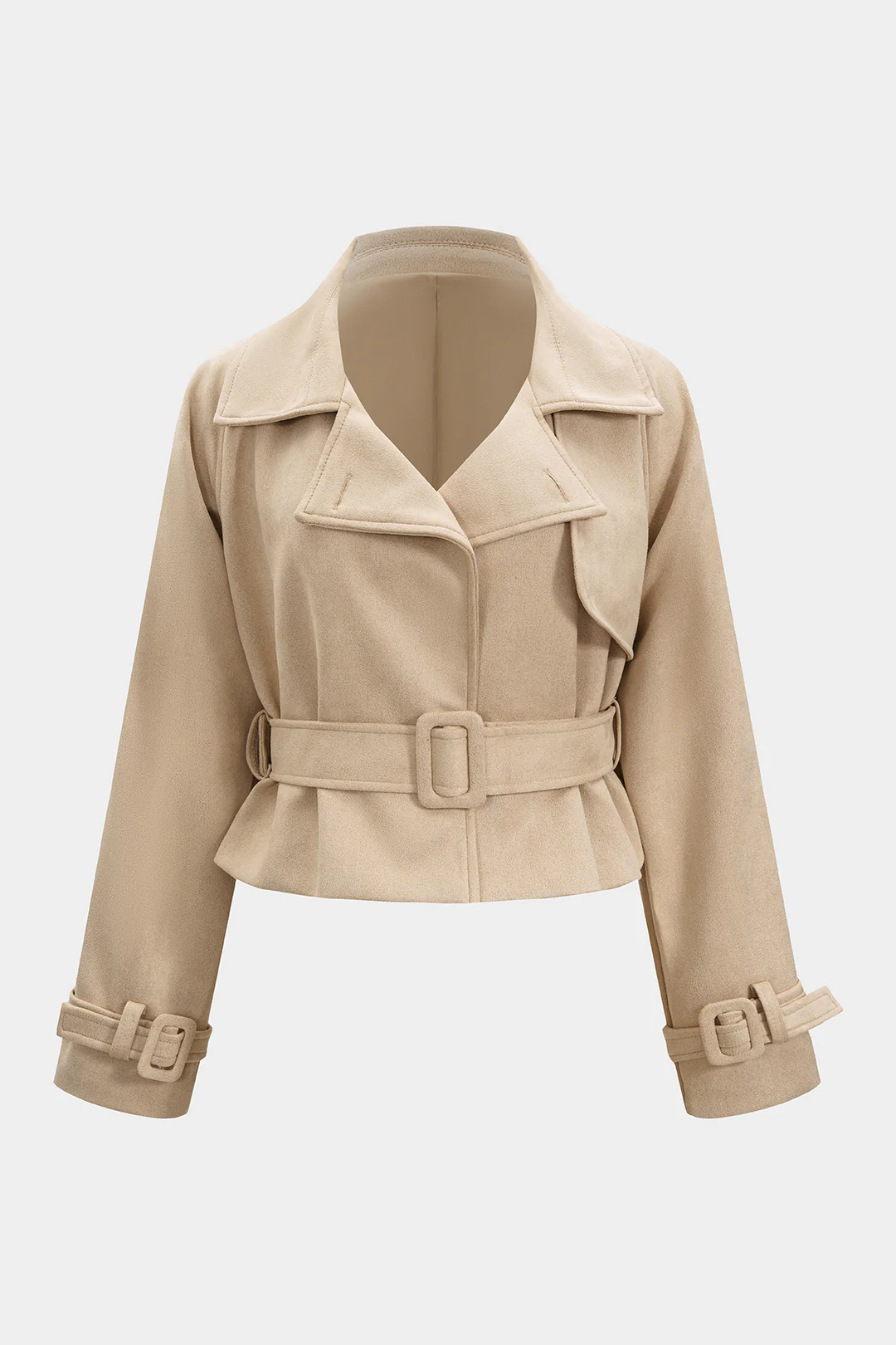 Suede Lapel Belted Jacket - Weenar