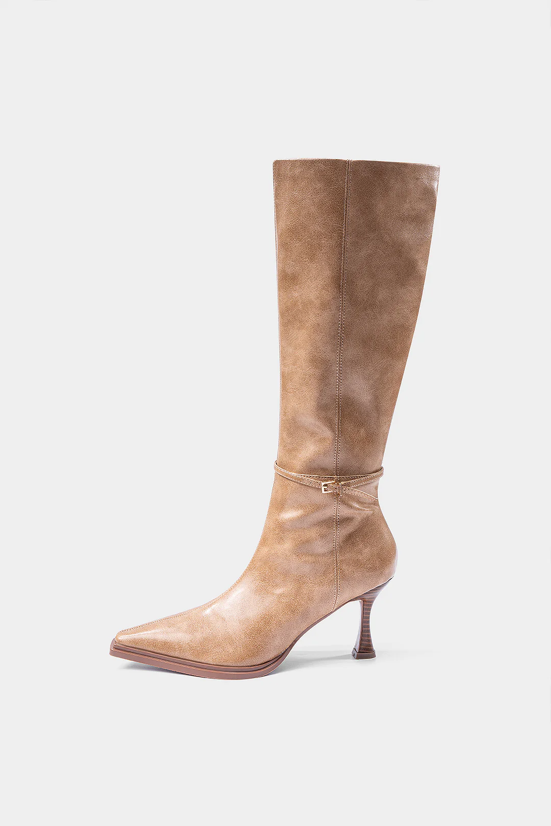 Belted Square Toe Knee High Boots - Weenar