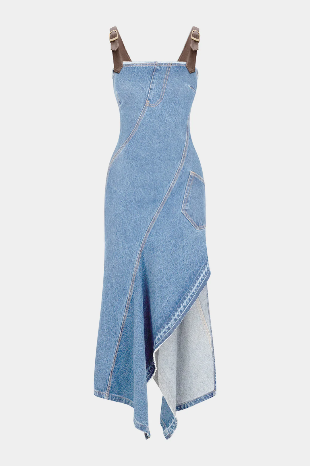 Denim Asymmetrical Frayed Sleeveless Dress - Weenar