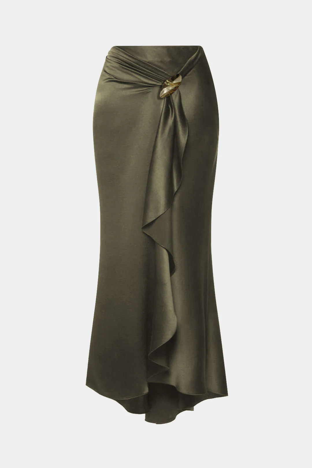 Satin Ruffle Ruched Asymmetrical Skirt - Weenar