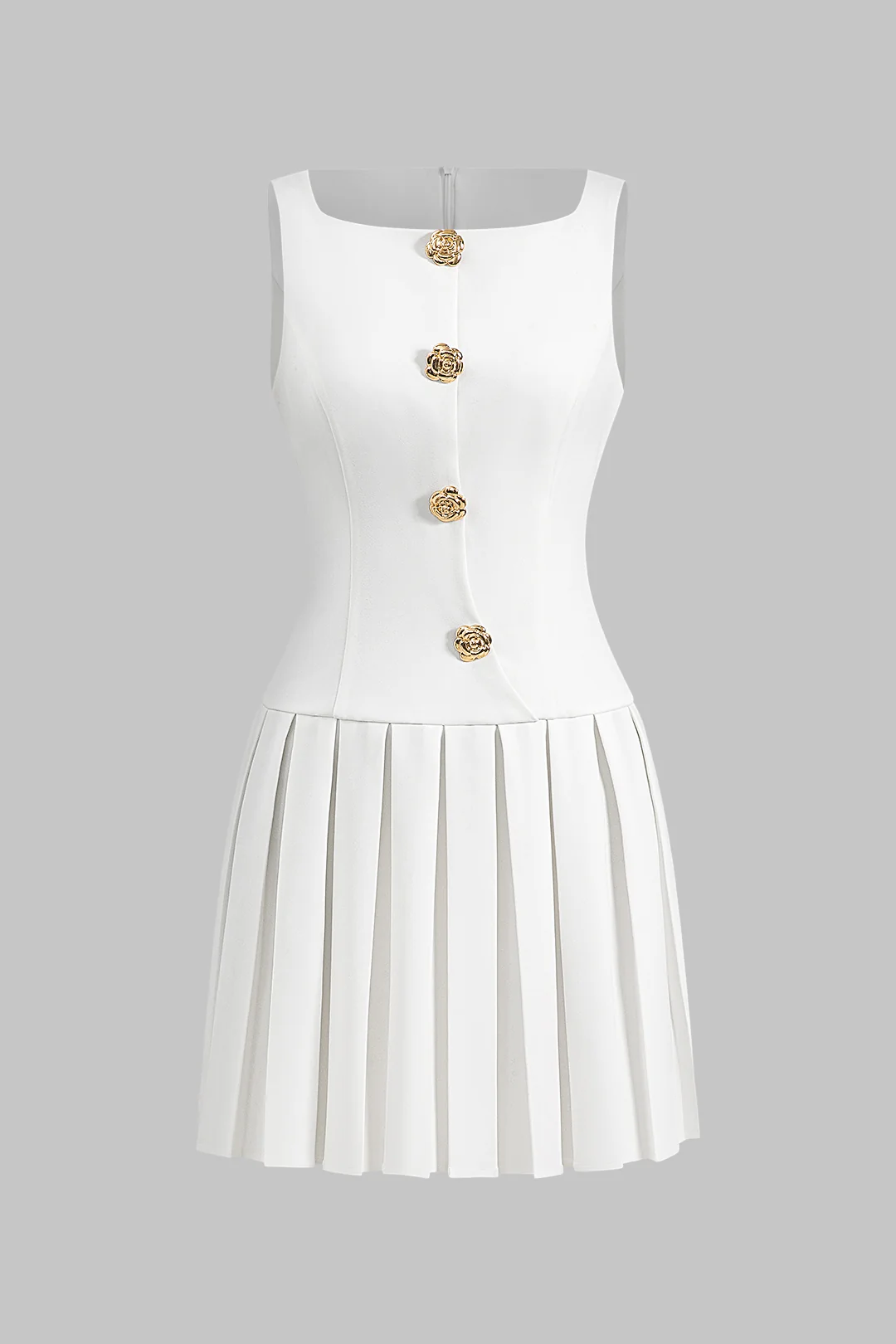 Metallic Button Sleeveless Tank Mini Dress - Weenar