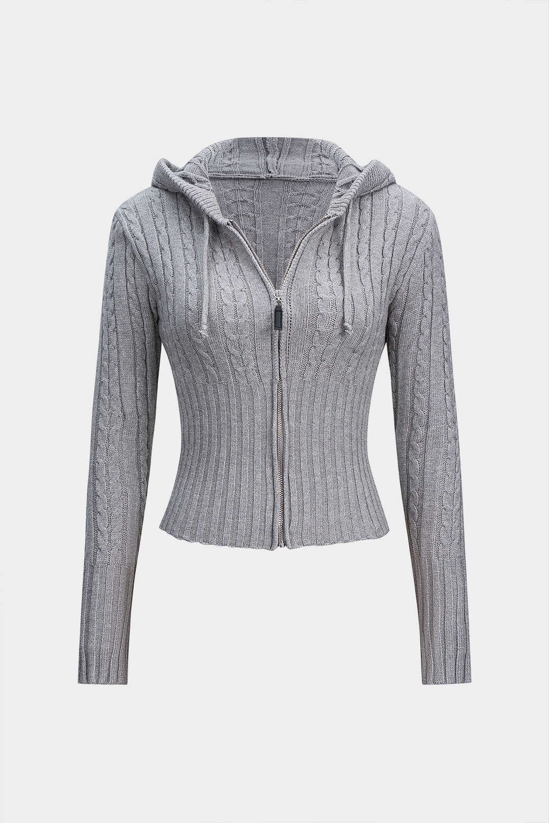 Cable Knit Zipper Hooded Cardigan - Weenar