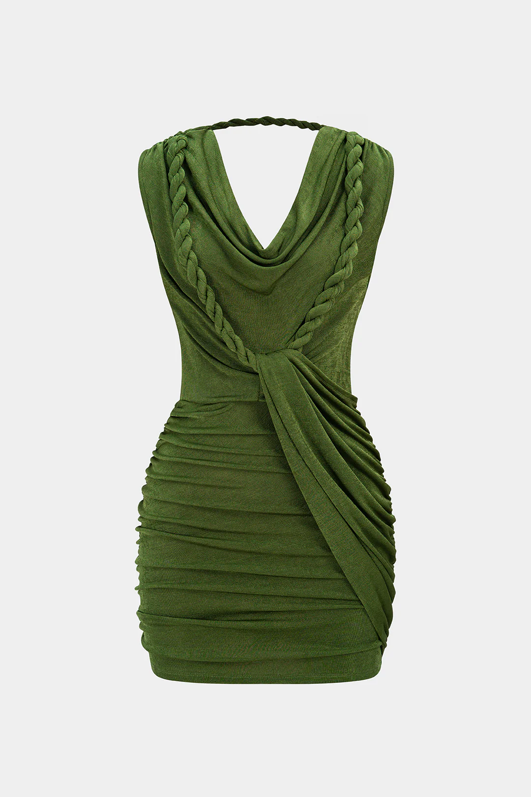 Draped Cowl Neck Twist Knot Asymmetrical Sleeveless Mini Dress - Weenar