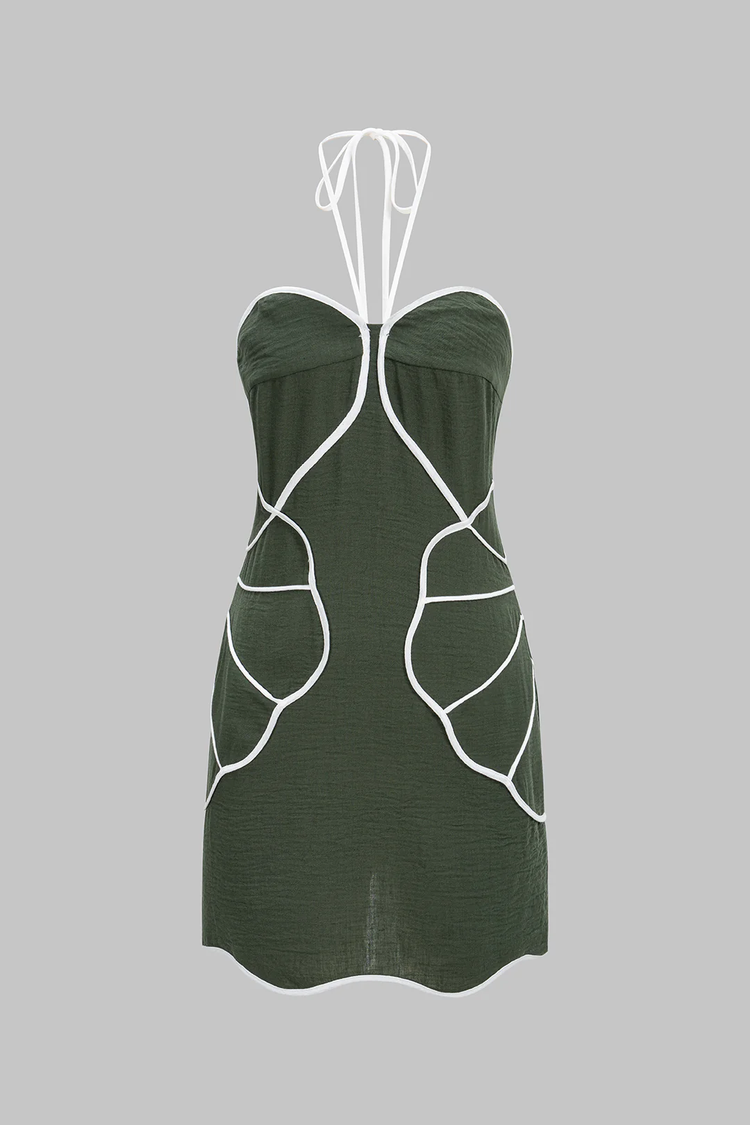 Contrast Halter Tie-Up Sleeveless Mini Dress - Weenar