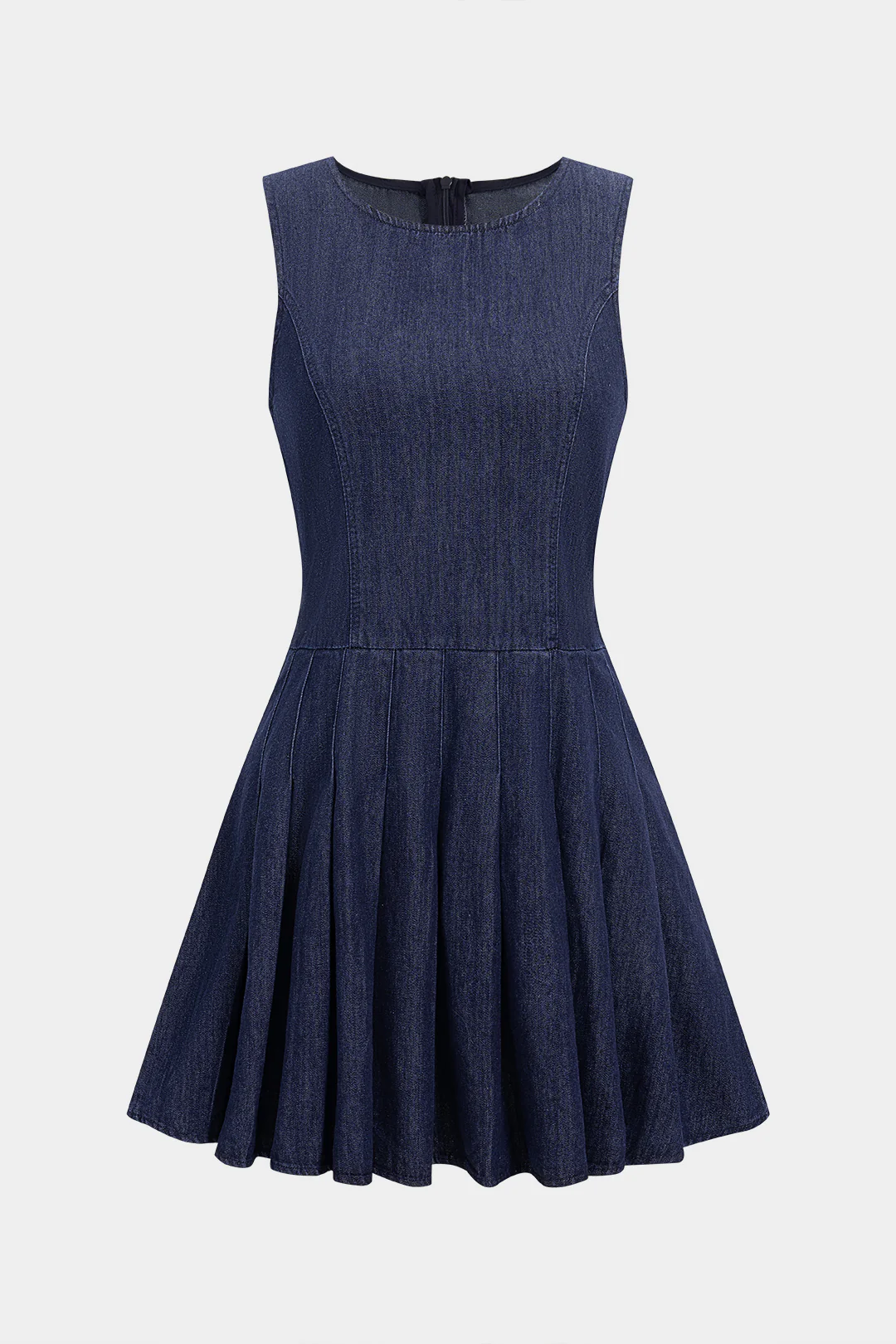 Denim Zipper Ruched Sleeveless Dress - Weenar