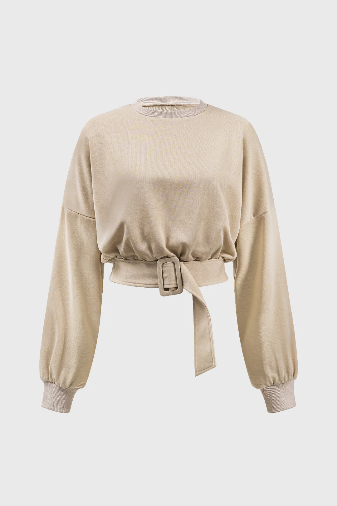 Round Neck Belted Long Sleeve Sweatshirt - Weenar