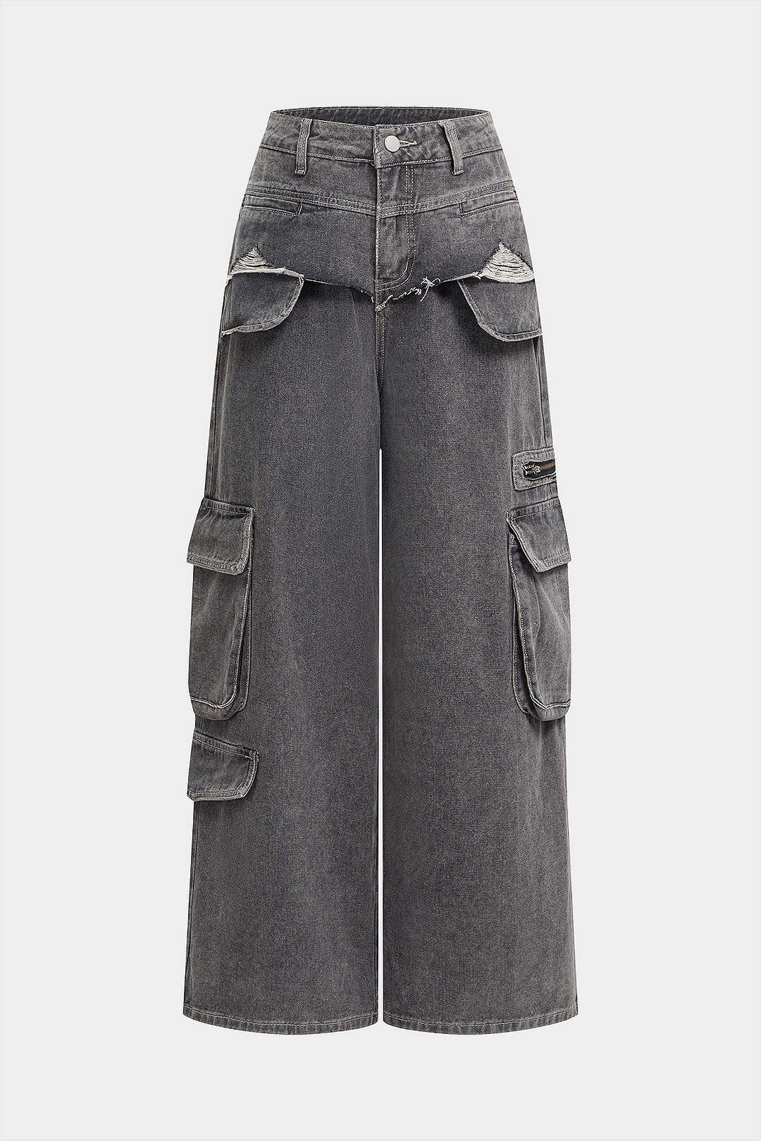 Denim Ripped Pocket Straight Leg Jeans - Weenar