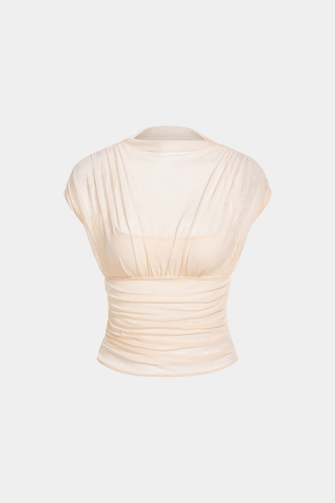 Mesh Draped Neck Short Sleeve T-Shirt - Weenar