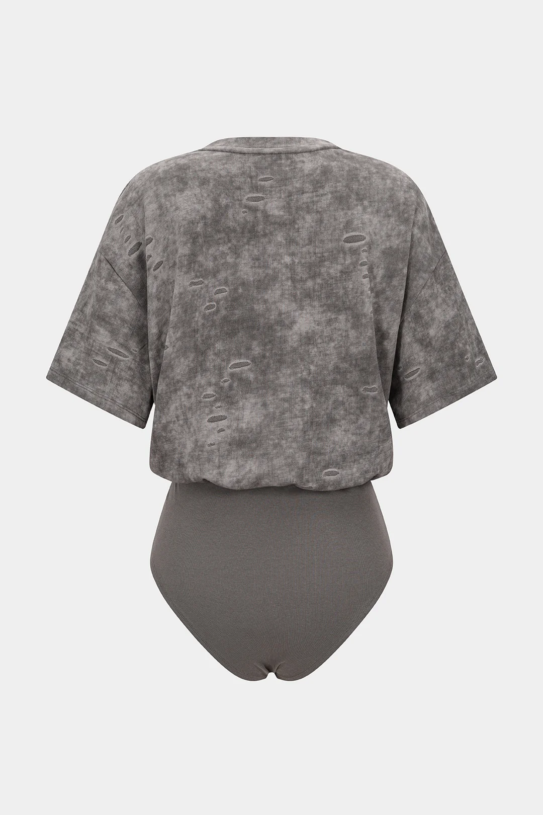 Letter Print Round Neck Ruched Short Sleeve Bodysuit - Weenar