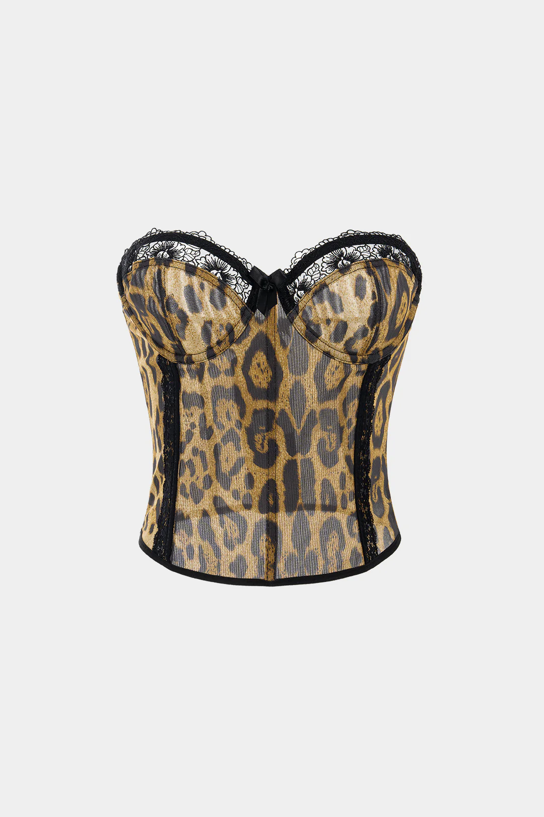 Leopard Print Lace Trim Bow Corset Tube Top - Weenar