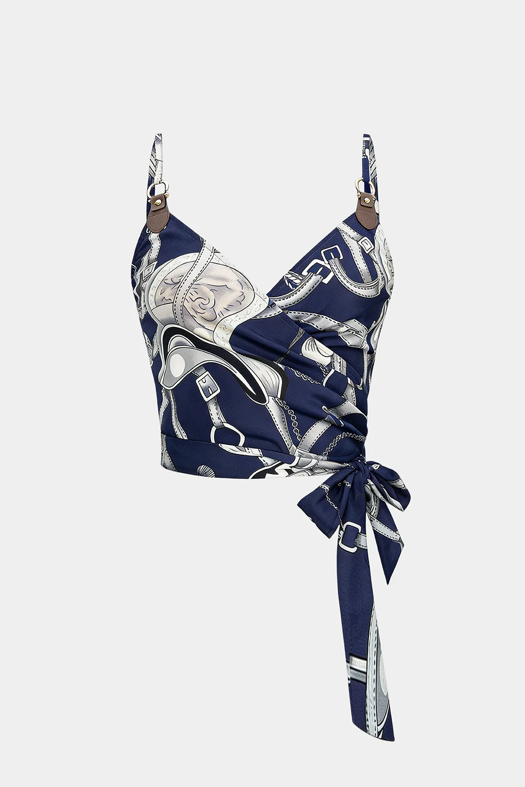 Abstract Print V-Neck Knotted Cami Top - Weenar
