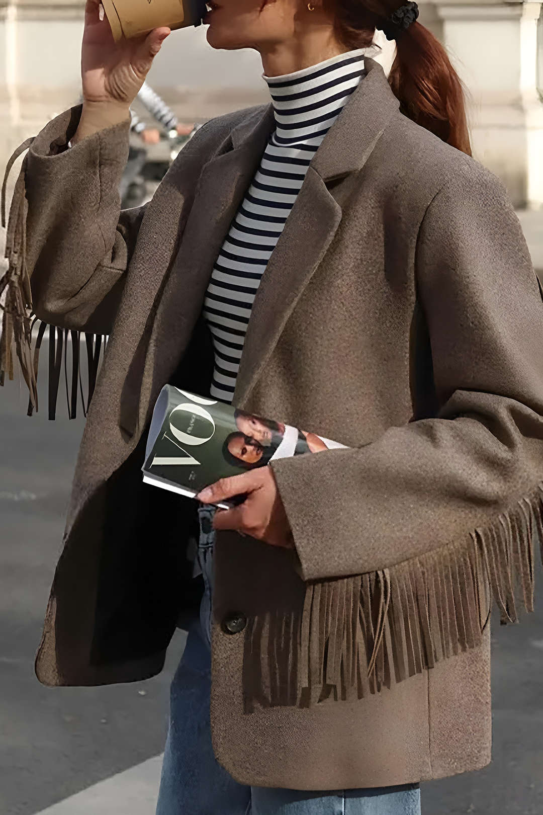 Suede Button Fringe Blazer - Weenar