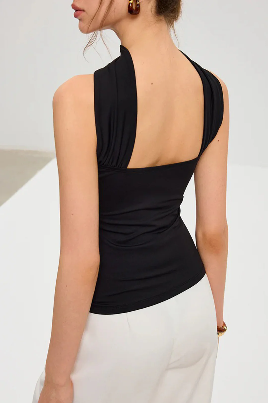 Solid Halter Backless Tank Top - Weenar