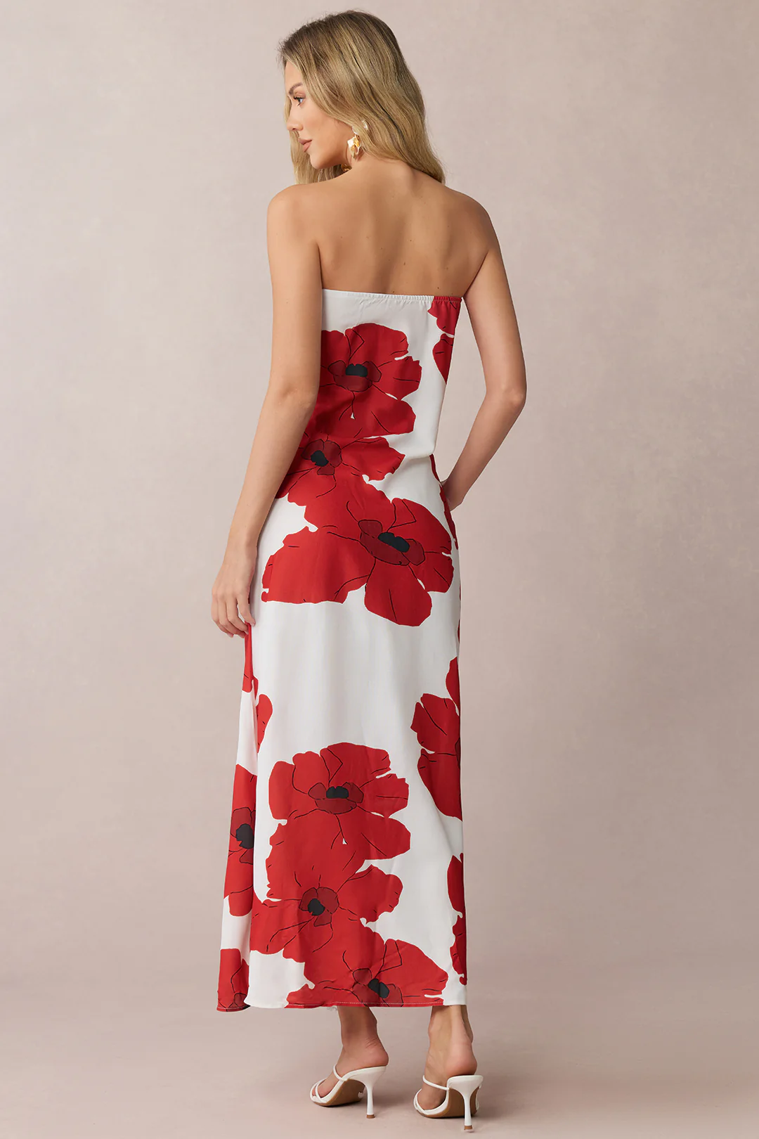 Contrast Floral Print Strapless Sleeveless Maxi Dress - Weenar