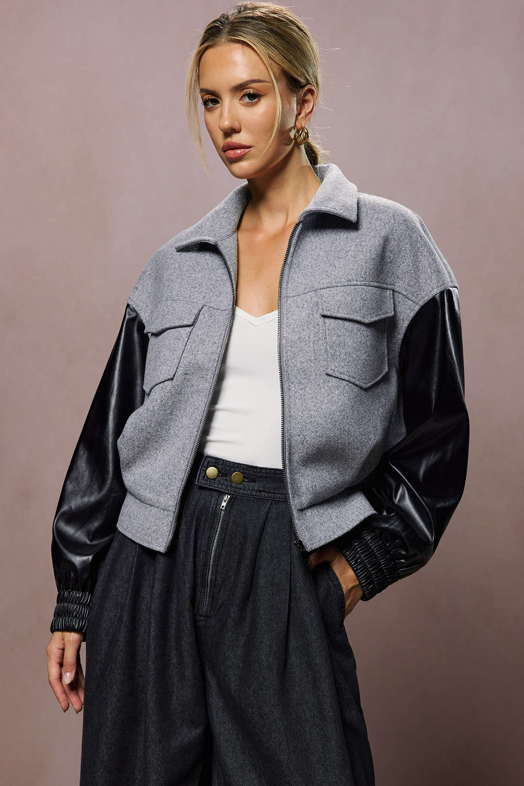 Faux Leather Patchwork Puffer - Weenar