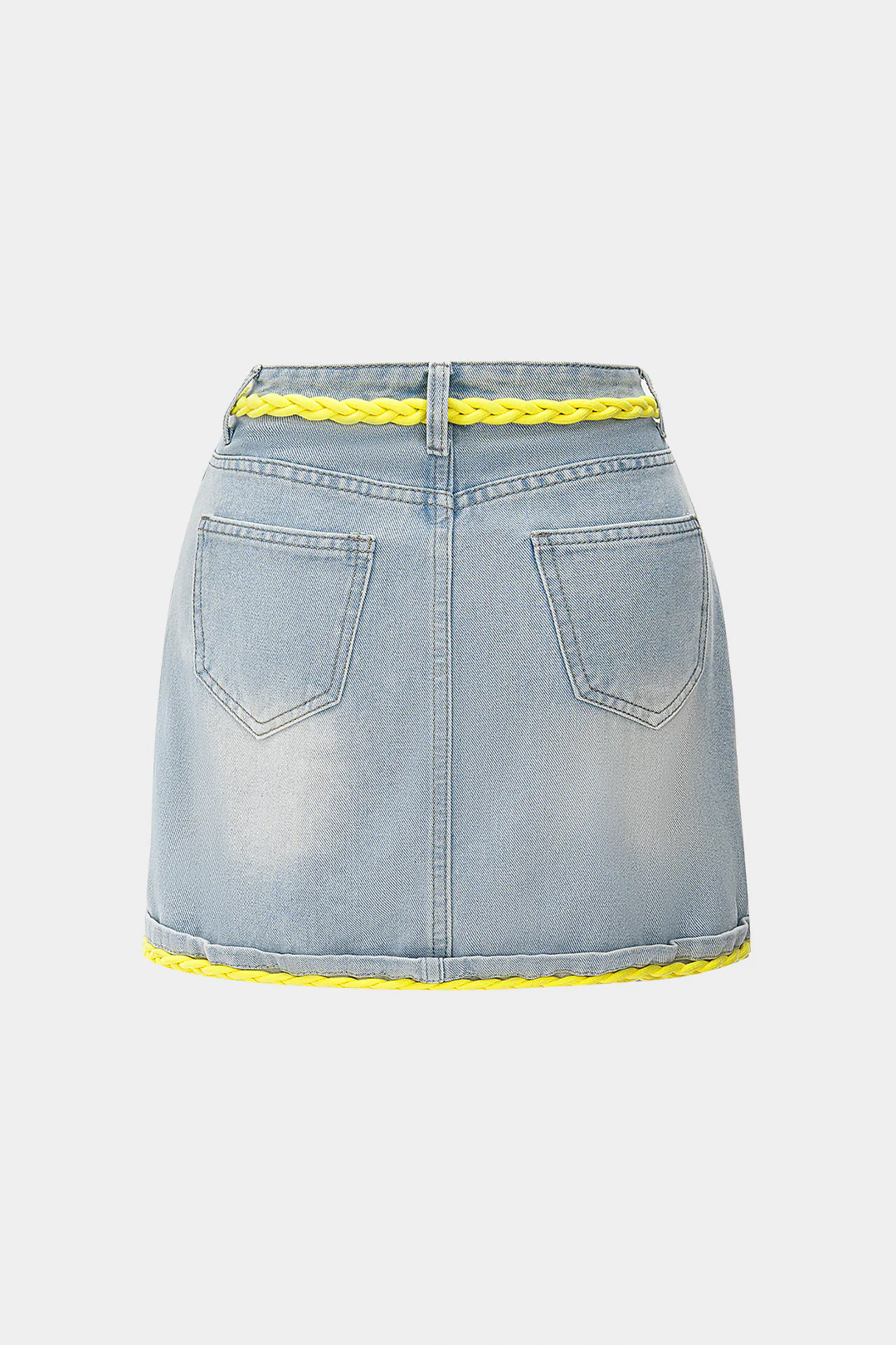 Denim Patchwork Shirred High Waist Skirt - Weenar