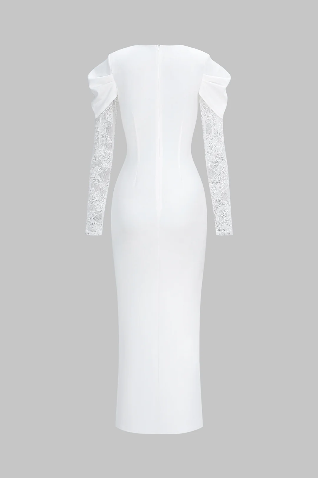 Sheer Lace Patchwork Round Neck Long Sleeve Maxi Dress - Weenar