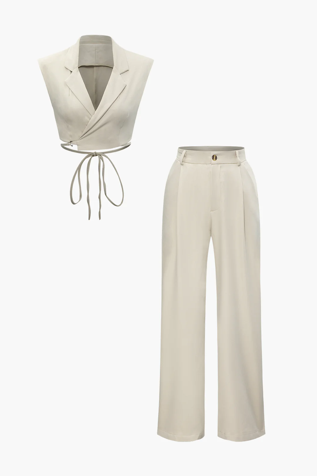 Notched Lapel Tie Back Vest And Straight Leg Suit Pants Set - Weenar