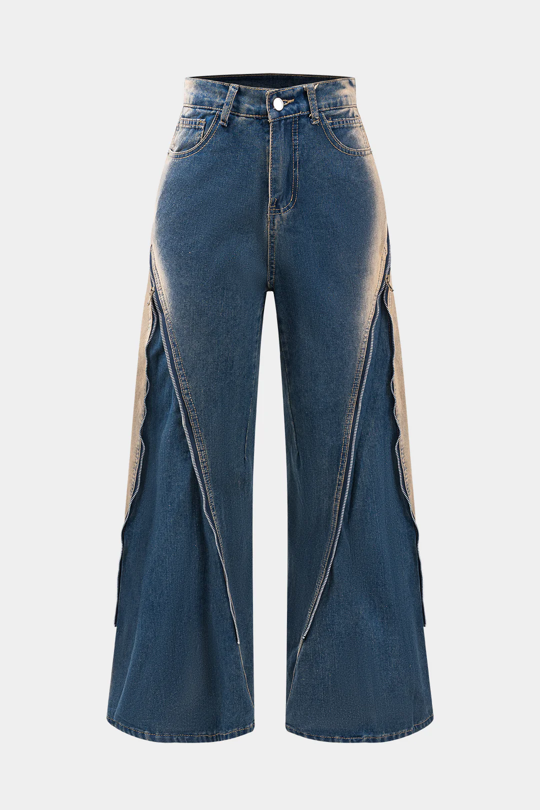 Denim Ombre Print Zipper Jeans - Weenar