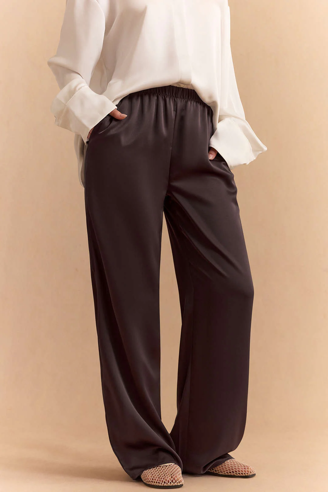 Satin High Waist Straight Leg Pants - Weenar