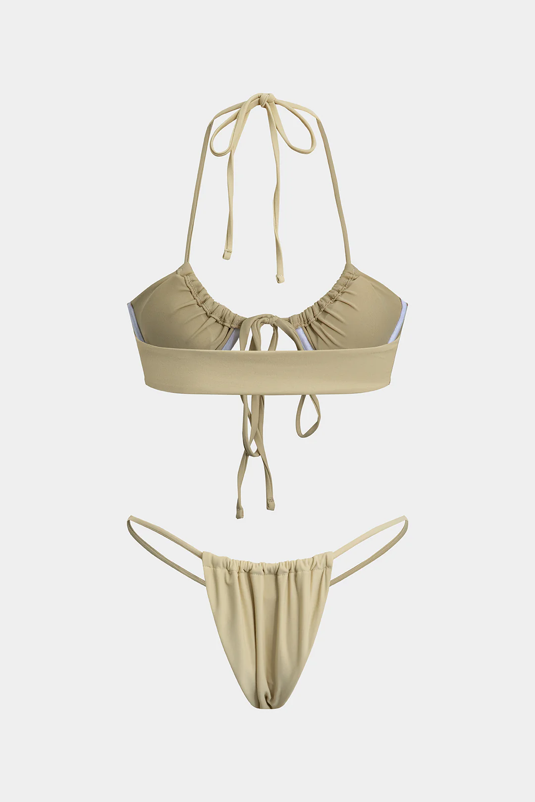Halter Neck Tie Up Ruched Bikini Set - Weenar