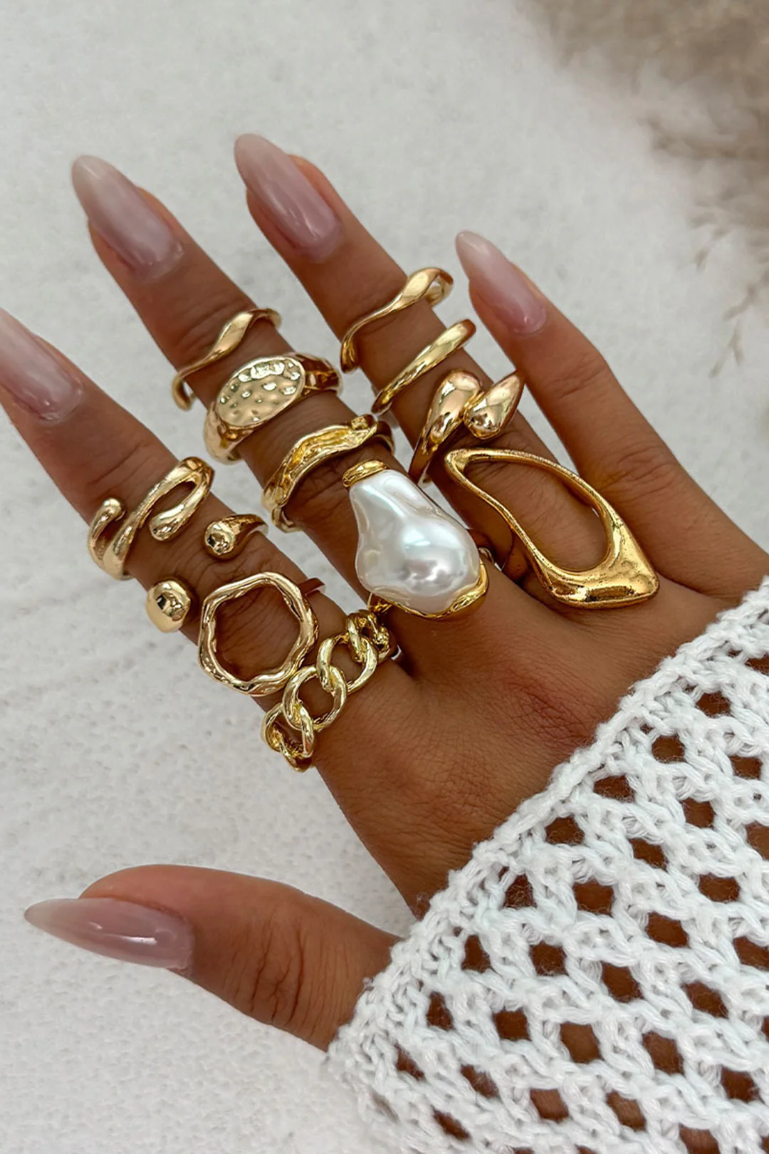 Metal Pearl Irregular Rings - Weenar