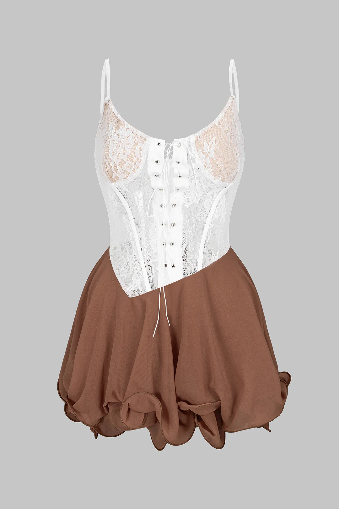 Lace Patchwork Scallop Edge Seam Splicing Slip Sleeveless Mini Dress - Weenar